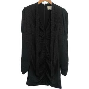 Alexis Ruched Jacquard Mini Dress Tie neck Black Womens Size XS Wedding Party